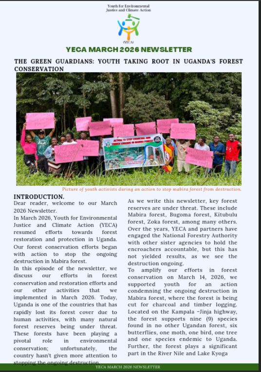 YECA March 2026 newsletter,The Green Guardians,Youth taking root in Uganda’s forest conservation
