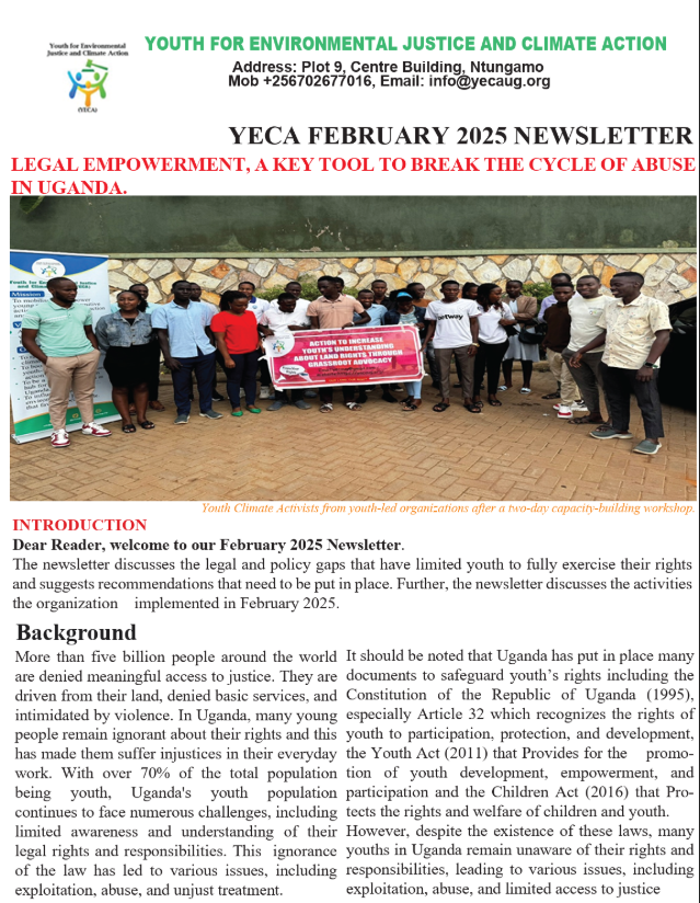 YECA February 2025 Newsletter: Legal Empowerment, A key tool to break the cycle of Abuse in Uganda